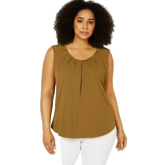 Pre-Loved Charter Club 2X Gold Sleeveless Polyester Spandex Top - Picture 1 of 7